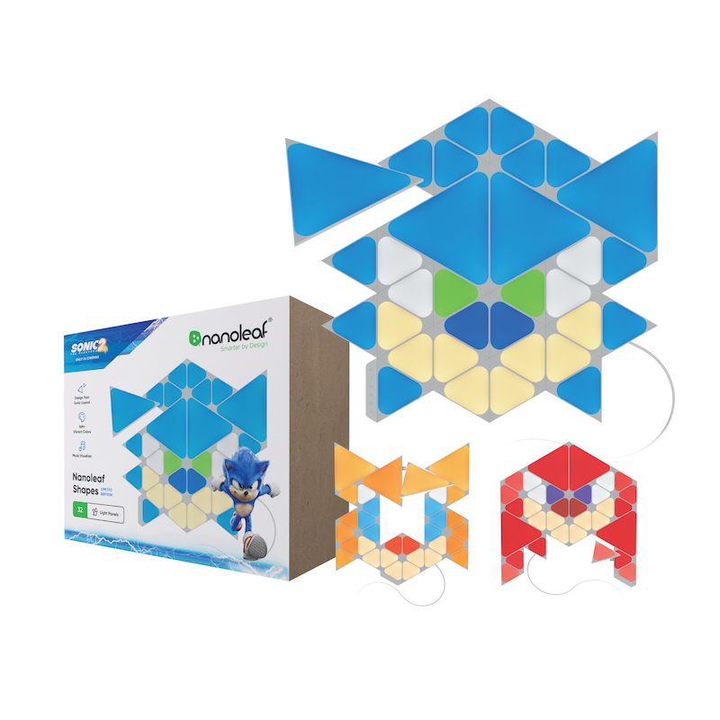 Nanoleaf Shapes Thread enabled color changing triangle and mini triangle smart modular light panels. Sonic the Hedgehog 2. 32 pack. Similar to Philips Hue, Lifx. HomeKit, Google Assistant, Amazon Alexa, IFTTT.